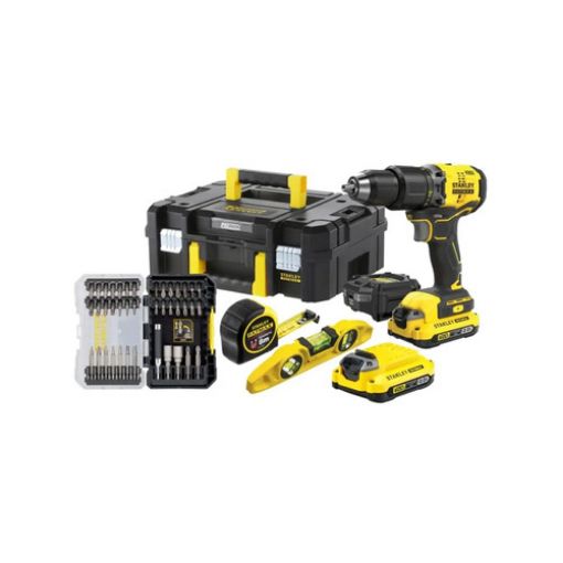 Imagen de KIT TALADRO PERCUTOR BRUSHL SFMCK101D2T-QW STANLEY