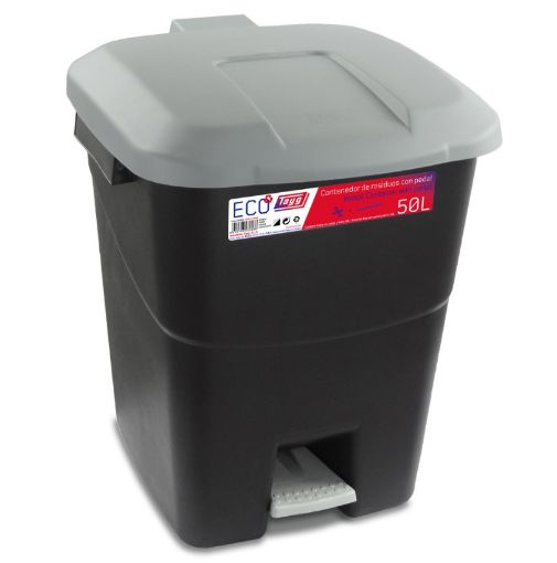 Imagen de CONTENEDOR ECO TAYG 50 L CON PEDAL NEGRO/GRIS 430008 TAYG